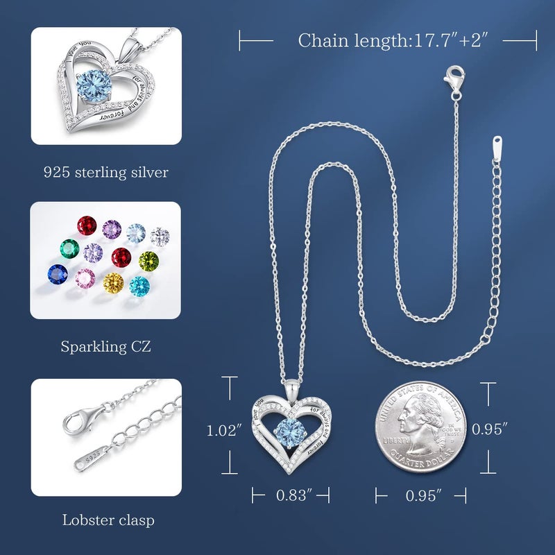 CDE Valentine's Day Gift Forever Love Heart Necklaces for Women, Wedding Anniversary, Birthday Mothers Day Christmas Day Gifts for Mom, Mother, Wife, friend, S925 Silver Jewelry with Birthstone Pendant - Image 5